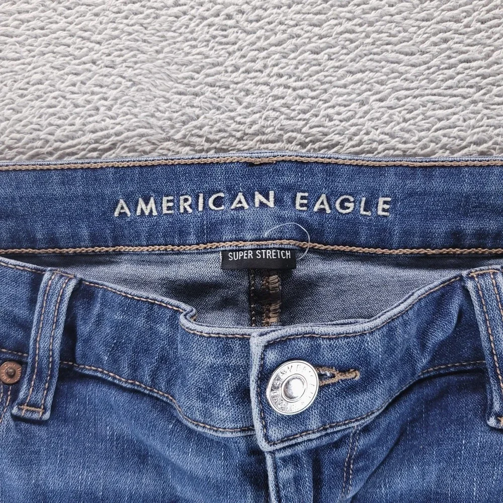American Eagle‎ Jeans Womens 16 Long Blue Skinny Kick Bootcut Stretch Distressed